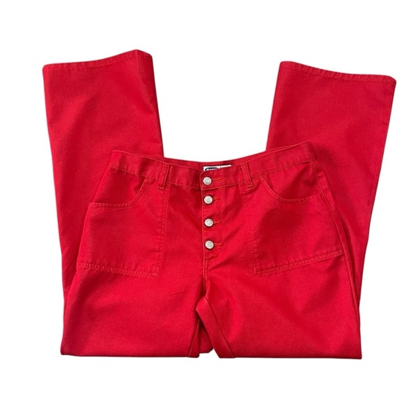 Vintage Y2K Old Navy Women’s Size 14 Red Jeans Flare Leg Exposed Button Fly - Picture 1 of 11